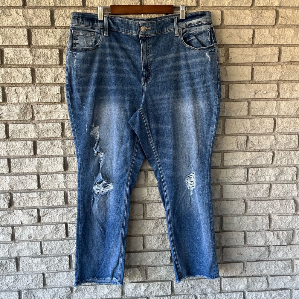 Lane Bryant  Medium Wash Hi-Rise Distressed Straight Legged Jeans Size 20
